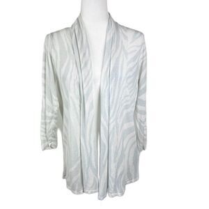 August Silk Sweater Women Extra Large Grey White Open Front Cardigan Linen Blend